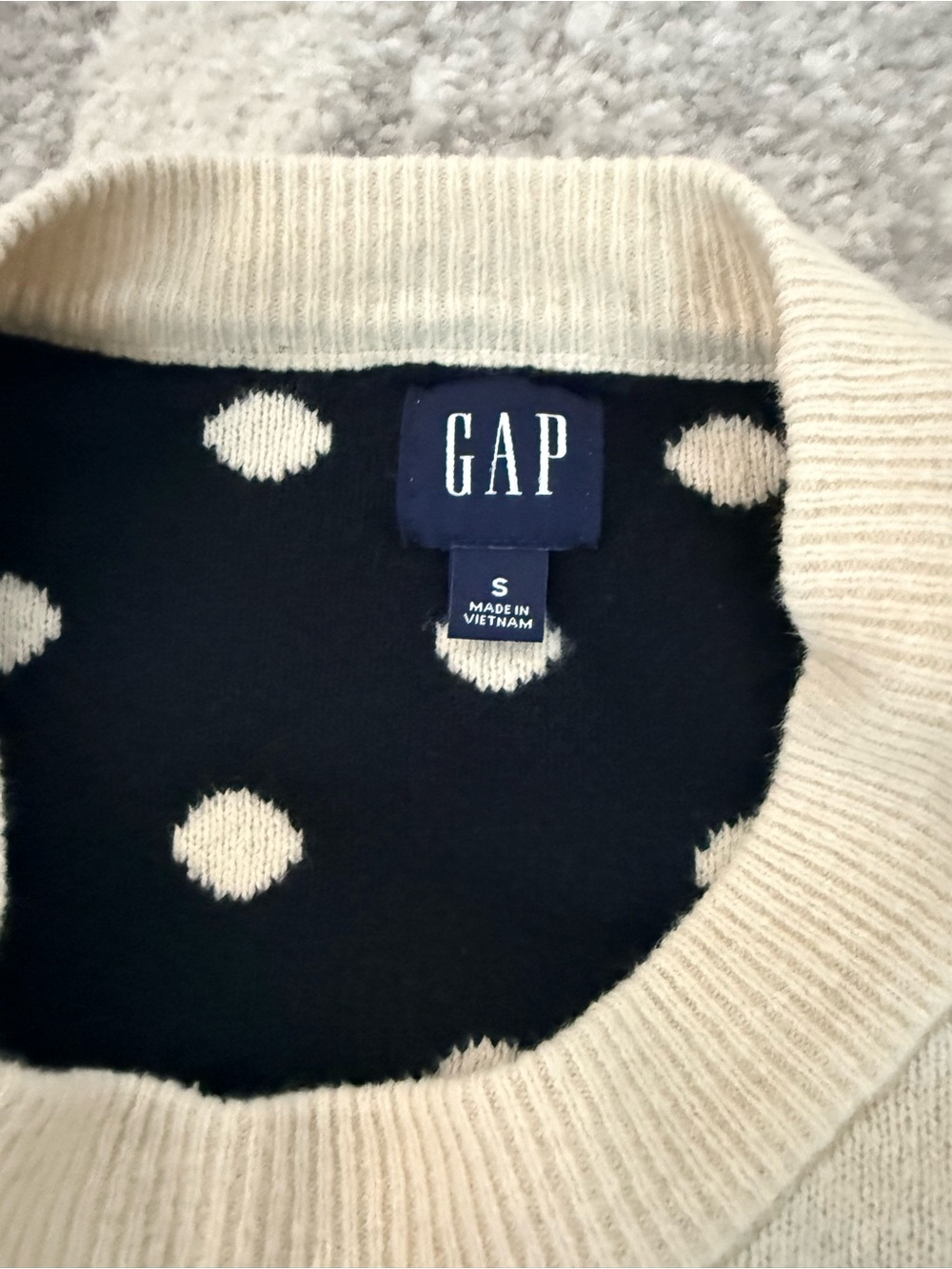 GAP Cream Crewneck Sweater with Black Polka Dots - Picture 2 of 4